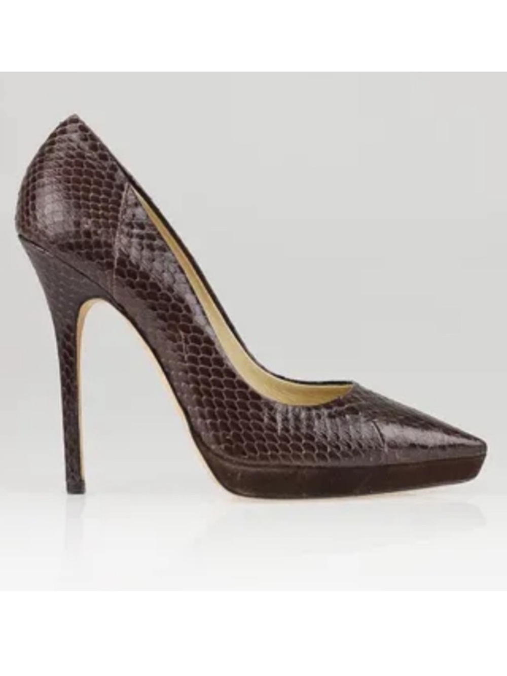 Jimmy Choo Tacco 120 Chocolate Brown Snakeskin Platform High Heels Pumps 40.5